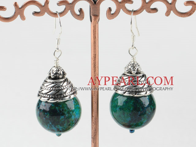 16mm round phoenix stone earrings with tibet silver cap