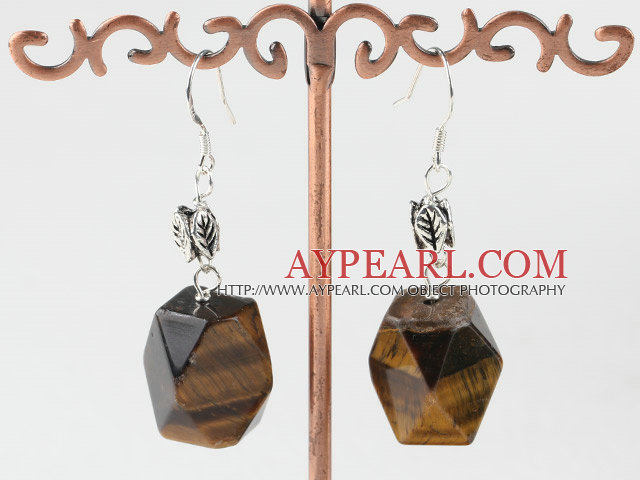 chunky tiger eyes earrings with leaf charm