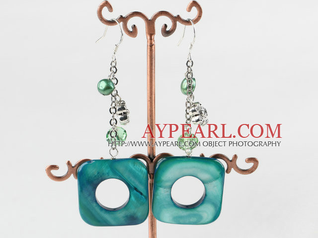lovely green shell pearl and crystal earrings