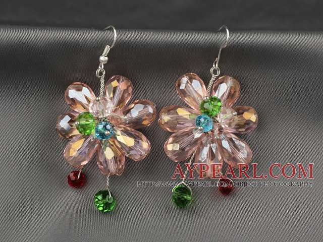 Fashion Style Pink Series Pink and Colorful Crystal Flower Earrings