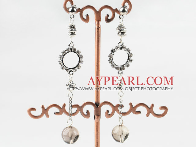 Boucles d'oreilles pendantes style de belle quartze fumé avec strass