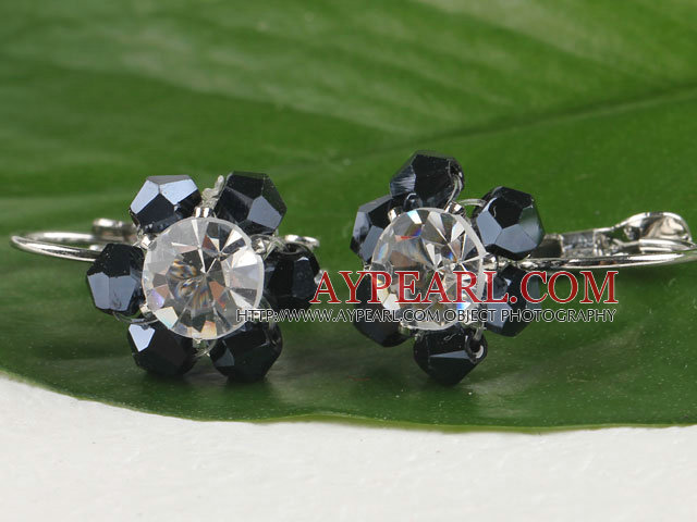 belle boucles d'oreilles en cristal noir et blanc