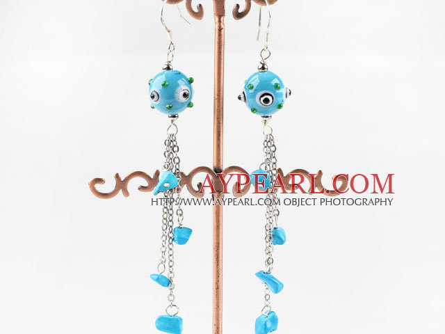 dangling blue colored glaze turquoise earinggs