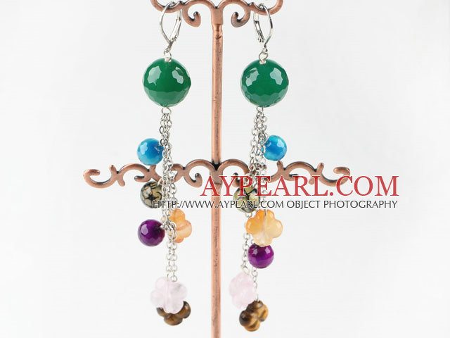 lovely dangling style colorful agate ball earrings