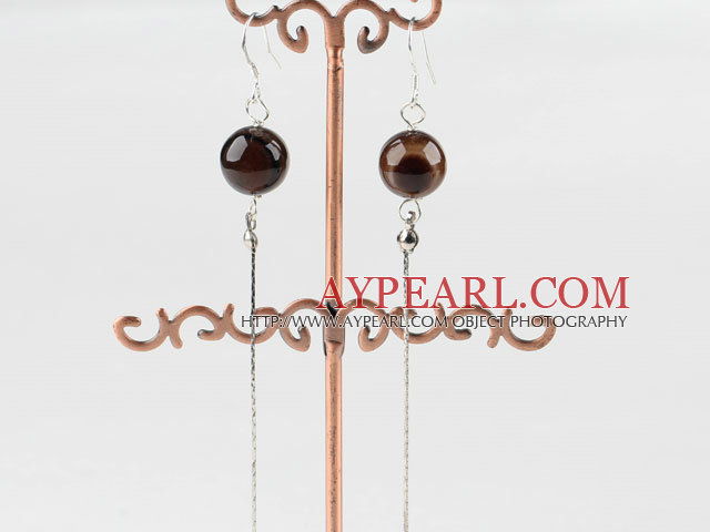 Simple Long Dangling Style 10Mm Round Agate Ball Dangle Earrings