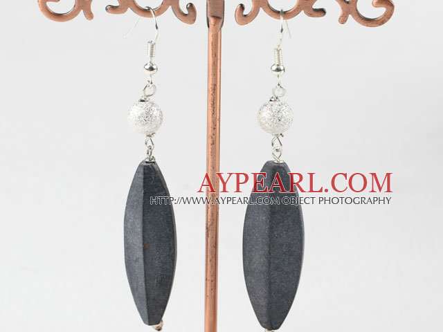 Simple Style Leaf Shape Gray Stone And Sturdy Ball Dangle Earrings