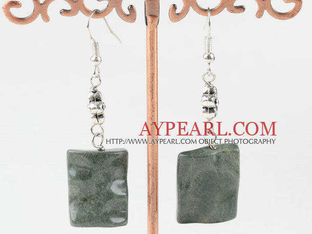 chunky style green jade earrings with flower charm