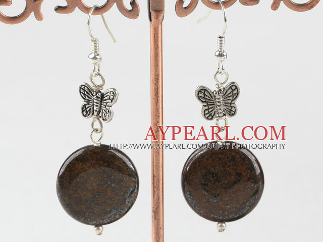 chic gold jasper earrings with butterfly charm