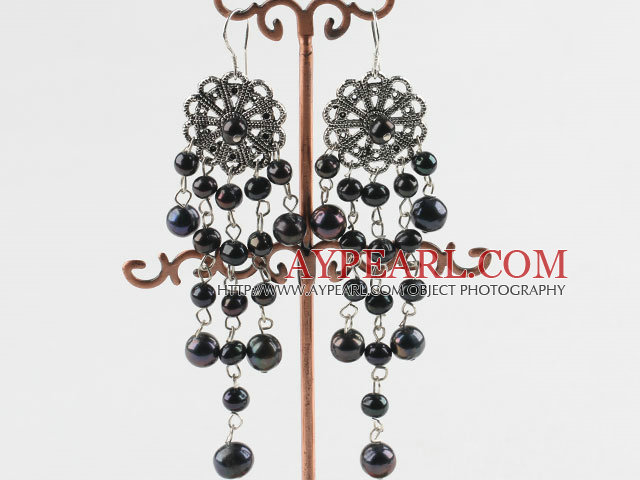 chandelier shape 6-8mm black pearl earrings