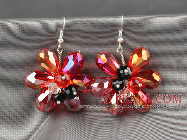 Fashion Style Red Series Red and Colorful Crystal Flower Earrings