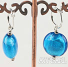 Lovely Simple Style Flat Round Blue Colored Glaze Earings With Ear Hoops