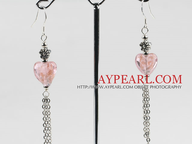 dangling heart shape red colored glaze earrings