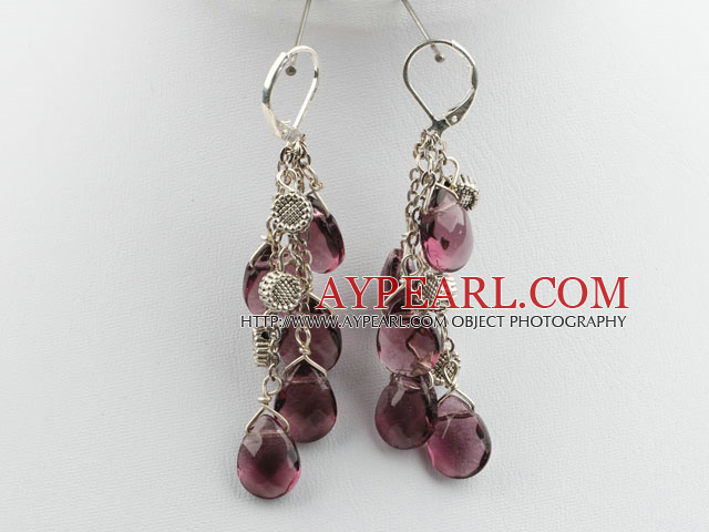 Boucles d'oreilles en cristal mauve avec des charmes coeur argent tibet