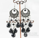 chandelier style black agate white crystal earrings