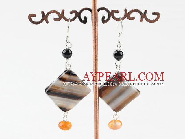 Mode noir et orange boucles d'oreilles en agate