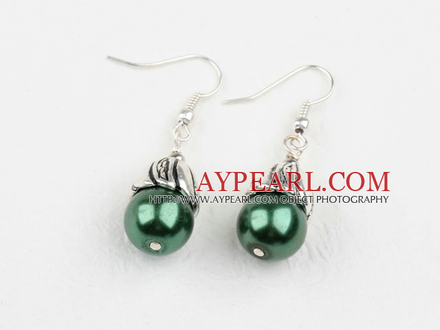 Style simple vert foncé Couleur Perles Shell Boucles d'oreilles