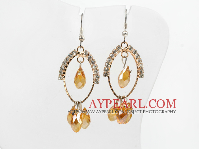lovely yellow crystal earrings on gold tone loop with rhinestone