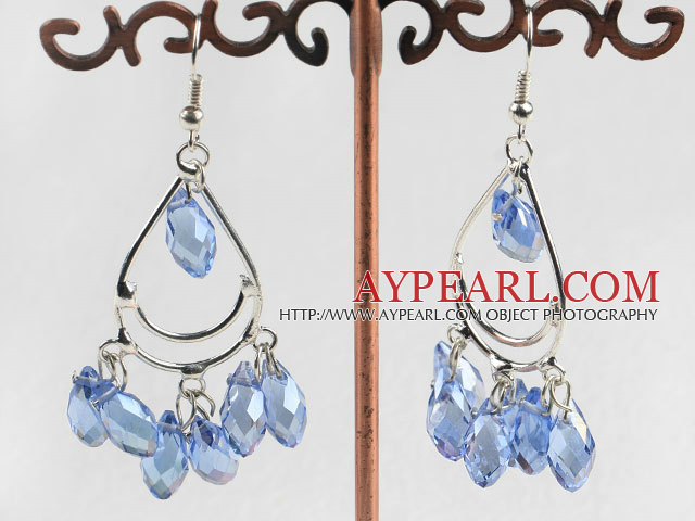 Lovely Long Style Light Blue Teardrop Crystal Loop Dangle Vintage Earrings