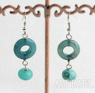 Fashion Donut And Round Blue Jade Dangle Earrings With Fish Hook