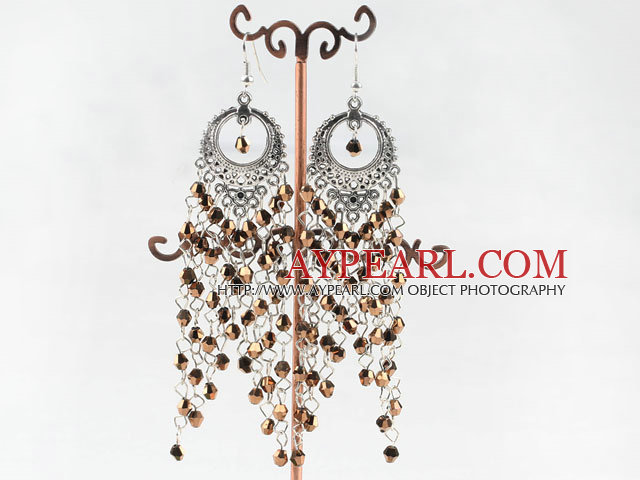 chandelier style gold brown manmade crystal earrings
