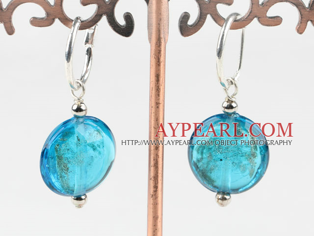 Netter Stil flache runde blaue farbige Glasur Ohrringe