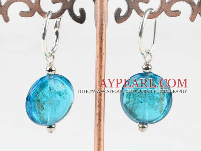 Cute style flat round blue colored glaze earrings