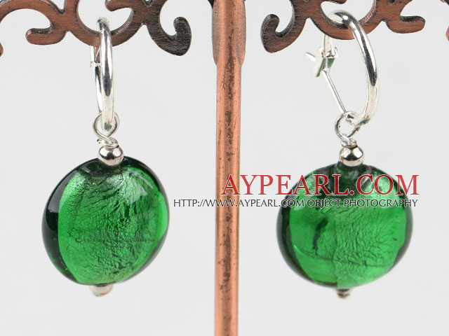 Cute style flat round green colored glaze earrings