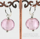 Cute style flat round shape pink colored glaze earrings