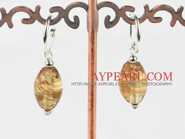 Cute style horse eye shape champagne colored glaze earrings