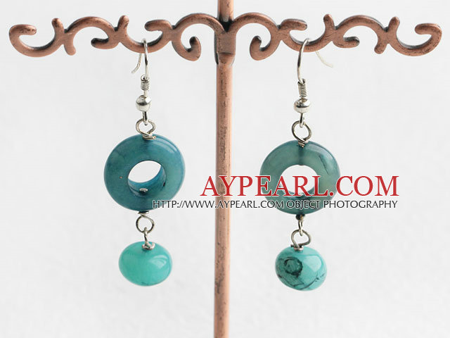 Fashion Donut And Round Blue Jade Dangle Earrings With Fish Hook