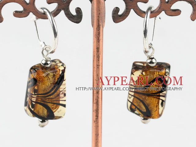 Cute style rectangle shape painted amber color colored glaze earrings