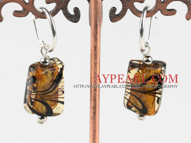 Mignon forme de rectangle de style peints couleur ambrée boucles d'oreilles glacis colorés