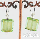 Cute style square shape yellow green colored glaze earrings