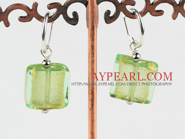 Cute style square shape yellow green colored glaze earrings
