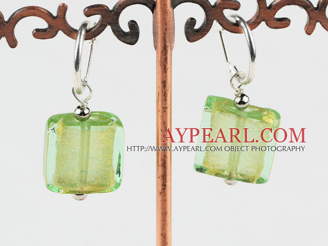 Mignon de style carré vert jaune boucles d'oreilles glacis colorés