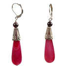Wholesale Summer Style Garnet Drop Shape Rose Red Agate Dangle Earrings With Lever Back Hook