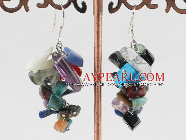 6-7mm cluster style multi color gemstone chips earrings