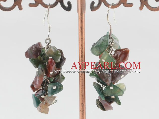 6-7mm cluster style indian agate chips earrings