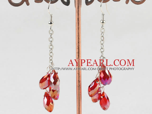 dangling style drop shape red manmade crystal earrings