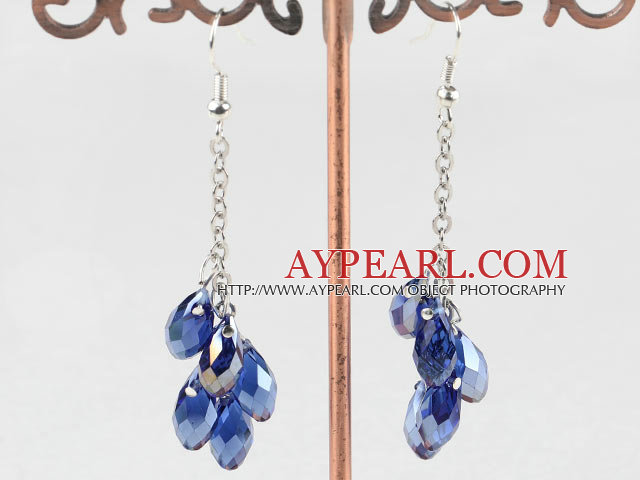 dangling style drop shape dark blue manmade crystal earrings