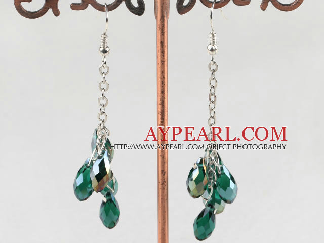 dangling style drop shape dark green manmade crystal earrings