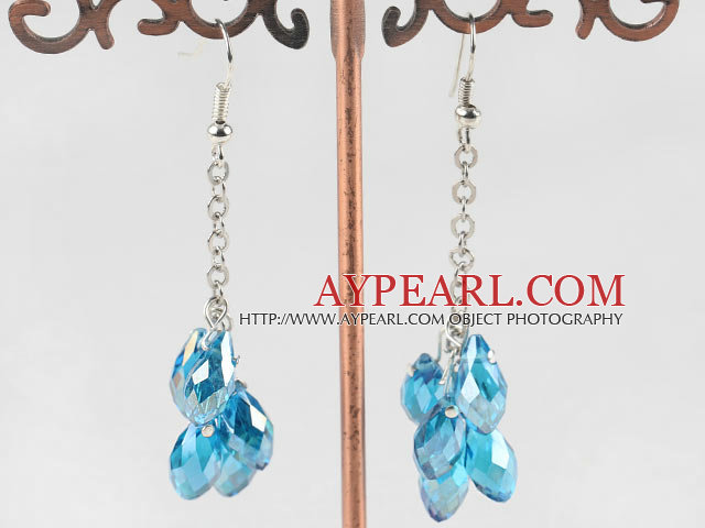 dangling style drop shape sky blue manmade crystal earrings