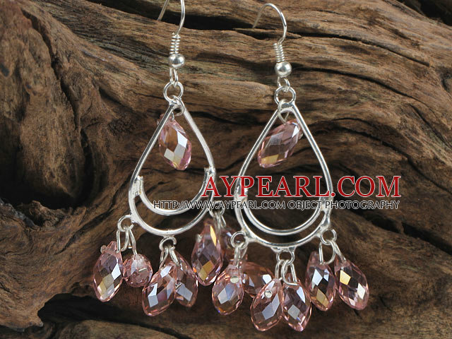 mignonnes boucles d'oreilles goutte forme cristal rose artificielle