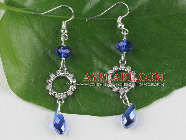 belle perle boucles d'oreille cristal bleu artificiel avec strass