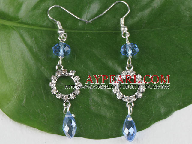 belle bleue boucles d'oreilles en cristal artificiel avec strass