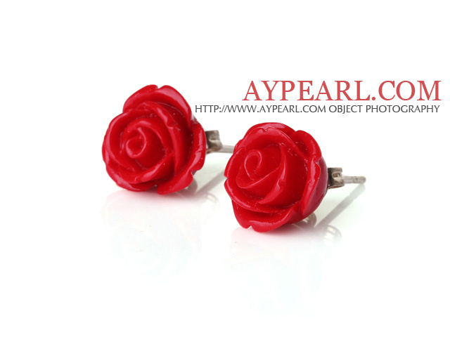 Beautiful Red Lovely Rose Shape Ear Studs