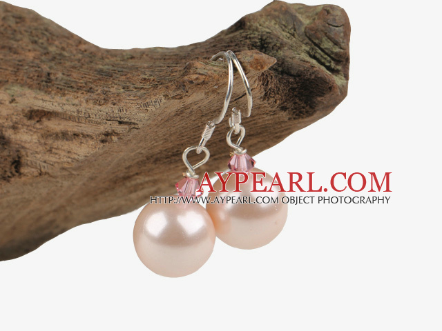 Fashion Austrian Crystal And Round Pink Seashell Beads Drop Earrings