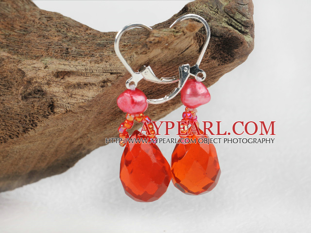 Fashion Red Series Freshwater Pearl And Beaded Loop Teardrop Crystal Earrings With Lever Back Hook