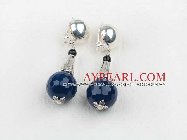 New Design Faceted Blue Agate Clip Earrings