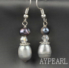 Gris perles d'eau douce Boucles d'oreilles en cristal